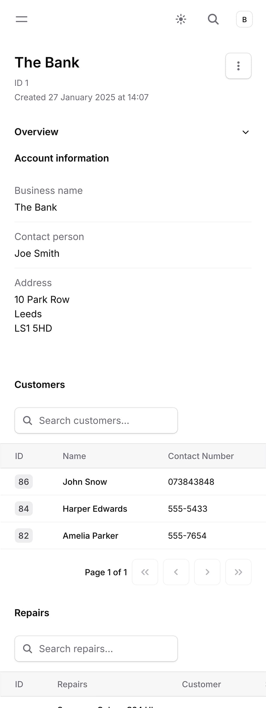Image showing repair detail page on mobile