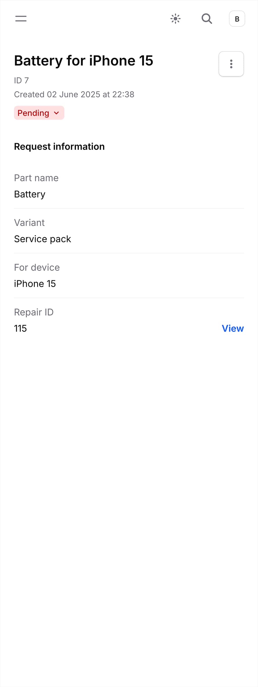 Image showing a part request